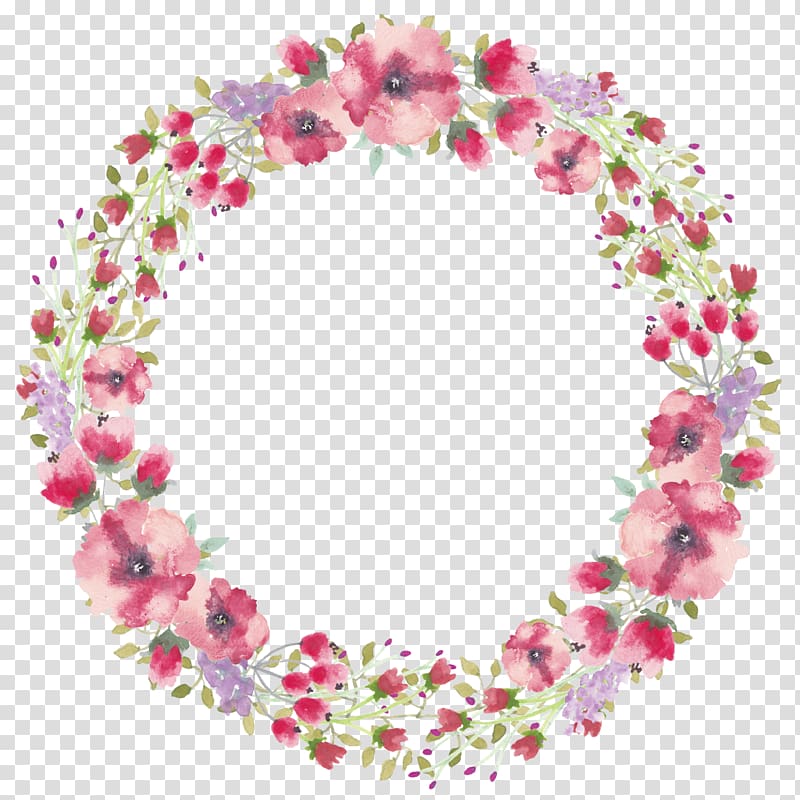 pink petaled flowers wreath illustration, Floral design Watercolor painting Flower , Beautiful hand-painted garlands transparent background PNG clipart