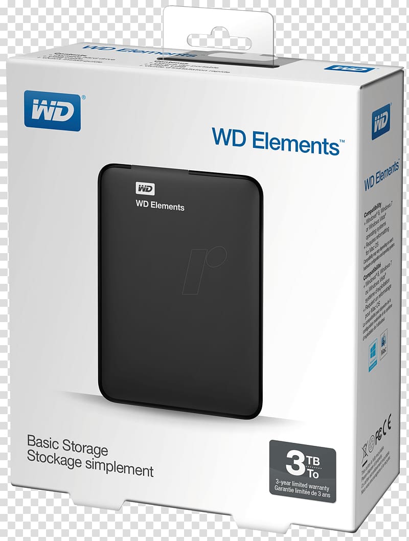 Hard Drives Western Digital WD Elements Portable HDD Terabyte USB 3.0, USB transparent background PNG clipart