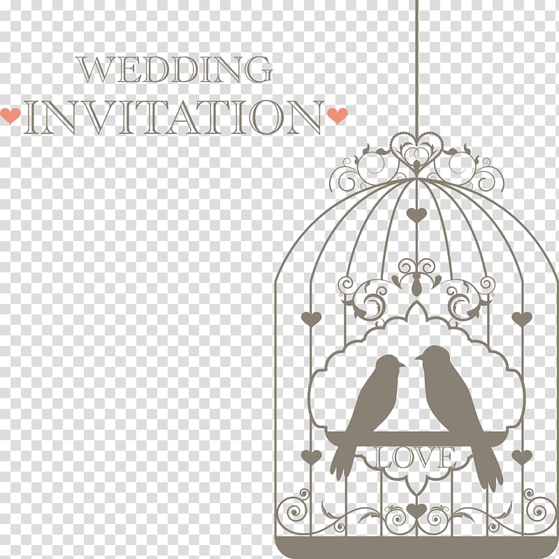 Lovebird Wedding invitation Birdcage, Wedding invitations decorative birds fly FIG double, wedding invitation text transparent background PNG clipart