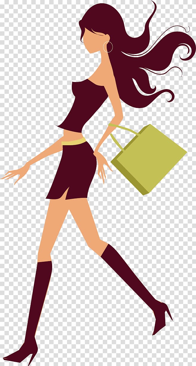 Online shopping Girl Retail, Hand drawn silhouette girl transparent background PNG clipart