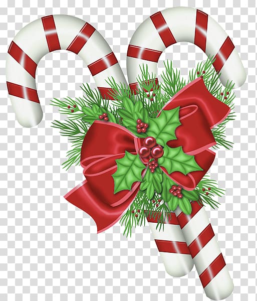 Candy cane Christmas decoration , Christmas Candy Canes with Mistletoe , Christmas candy cane illustration transparent background PNG clipart