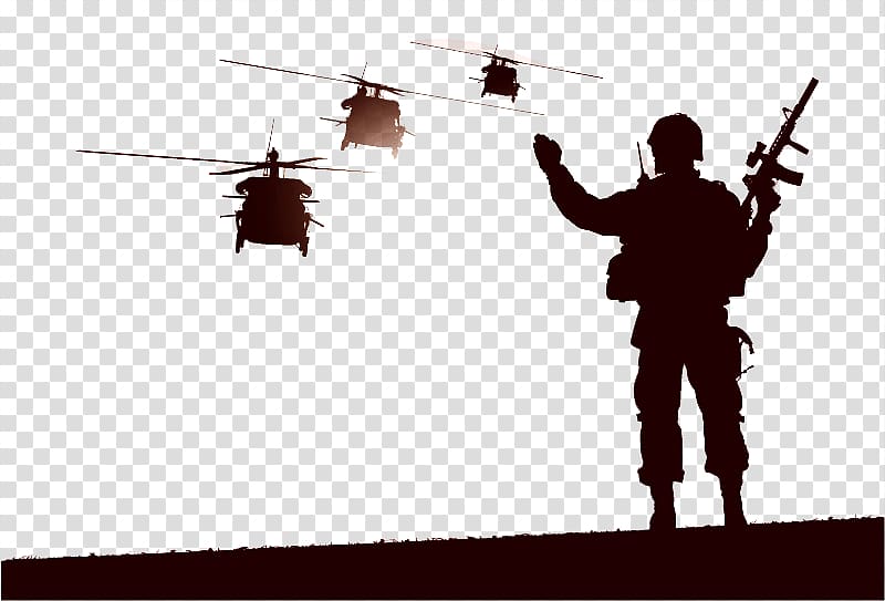 soldier and helicopters , Helicopter Soldier Military, Soldiers and fighters silhouette transparent background PNG clipart