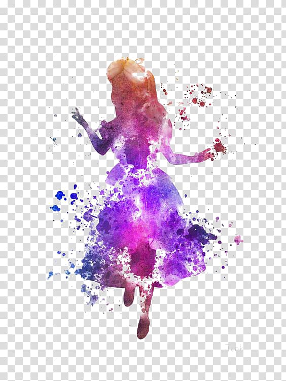 multicolored woman standing artwork, Alices Adventures in Wonderland White Rabbit Cheshire Cat Watercolor painting, princess transparent background PNG clipart