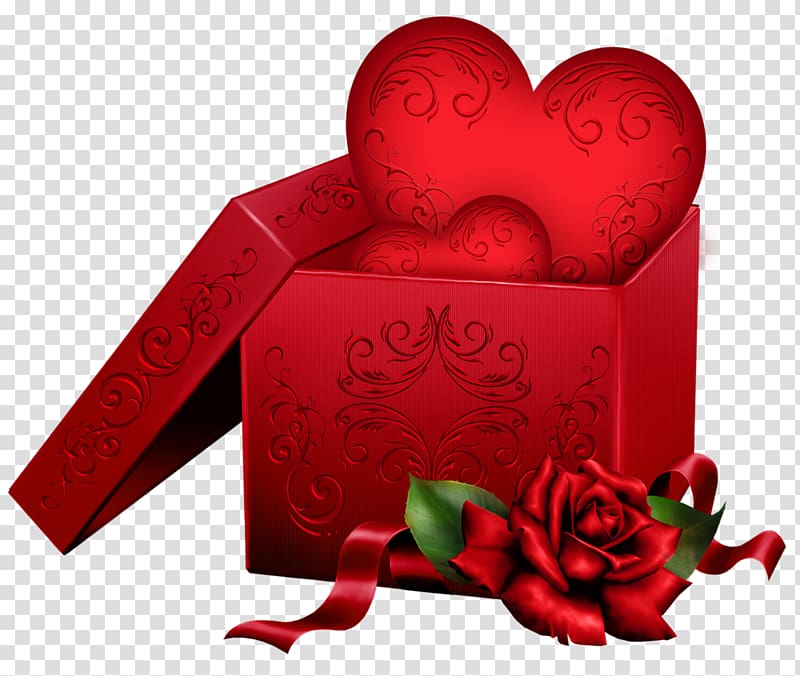 heart in gift box , Gift Heart Valentine\'s Day , Gift Box with Heart and Rose transparent background PNG clipart