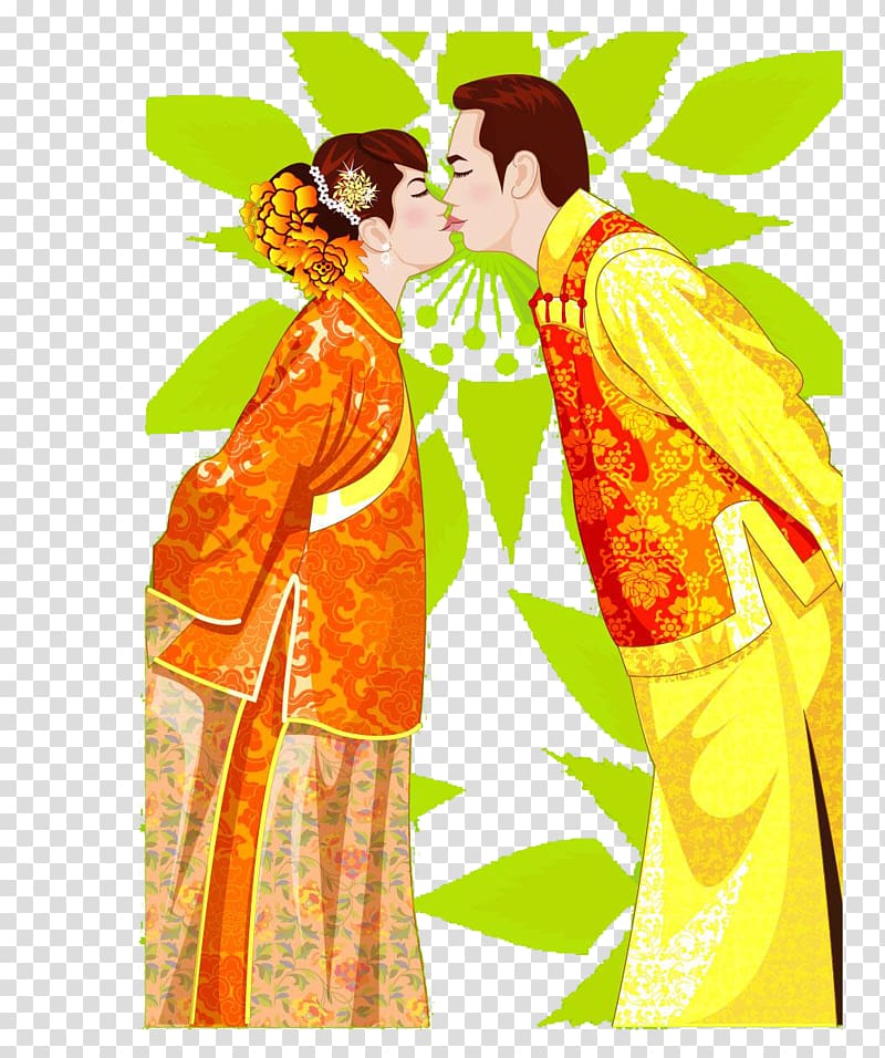 Marriage Wedding Illustration, Married men and women kiss transparent background PNG clipart
