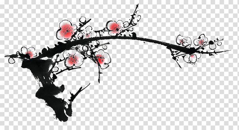 Plum blossom Ink wash painting Inkstick , Plum flower transparent background PNG clipart