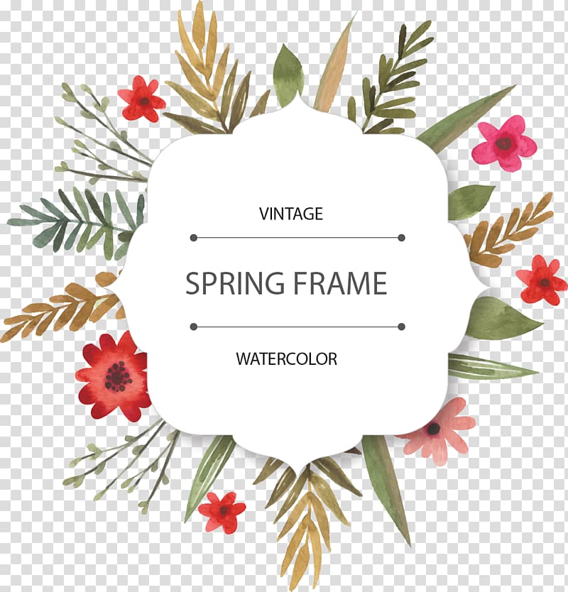 vintage spring frame watercolor, painted plant labels transparent background PNG clipart