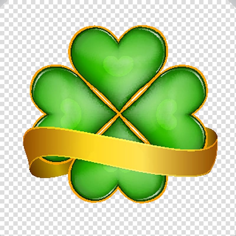 Four-leaf clover Icon, Yellow and green banners clover transparent background PNG clipart