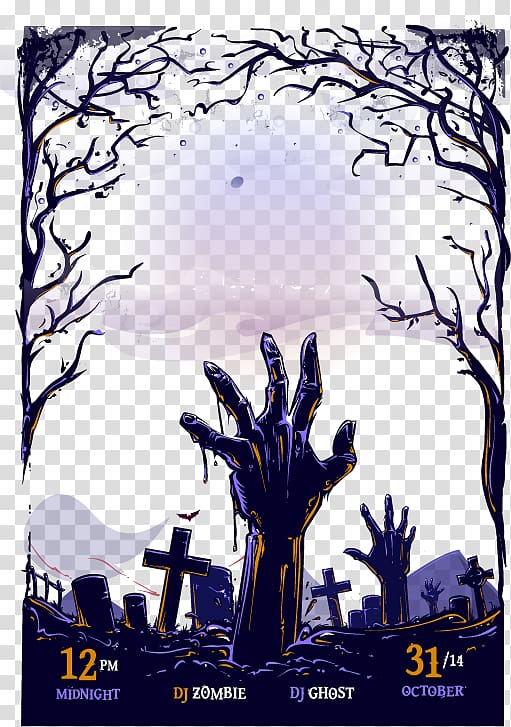 DJ Zombie and Dj Ghost poster, Poster Halloween Graphic design, Halloween poster material transparent background PNG clipart
