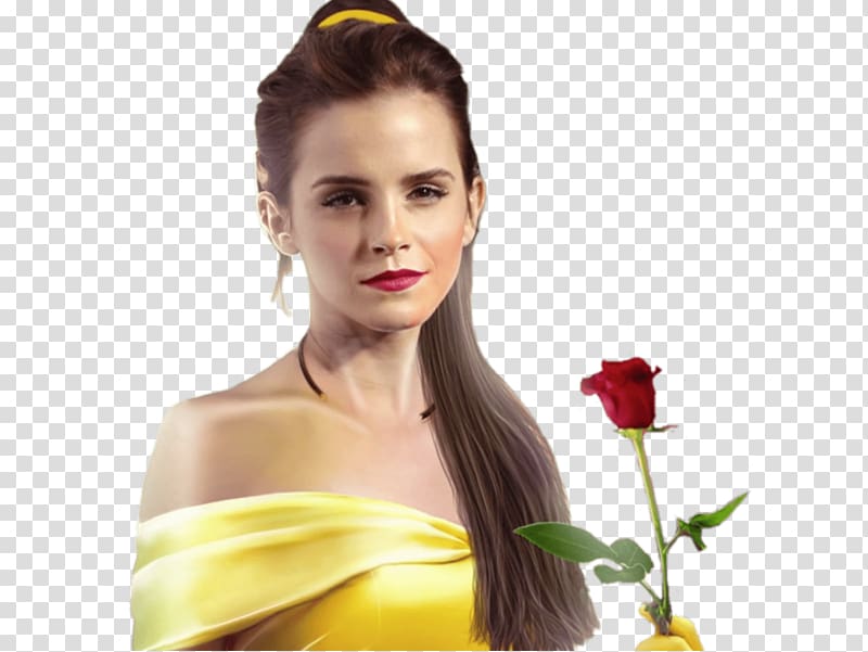 Emma Watson as Belle illustration, Beauty and the Beast Rose transparent background PNG clipart