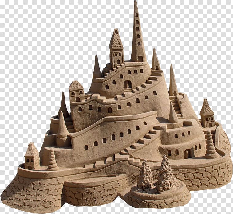 of sand castle, Sand art and play Castle Beach Sculpture, Sand castle transparent background PNG clipart