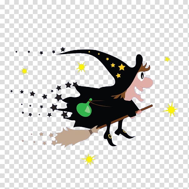 Magic Boszorkxe1ny Illustration, A cartoon witch riding a magic broom transparent background PNG clipart