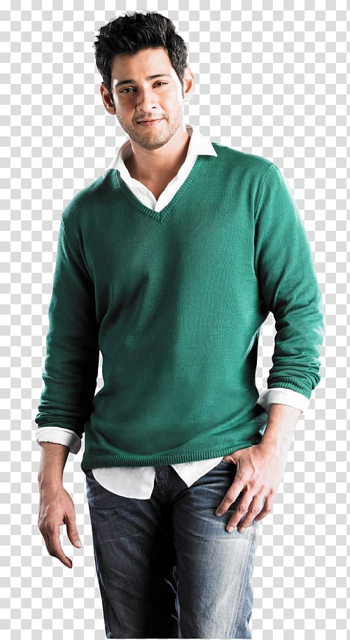 man in green V-neck sweater with left hand in his pocket, Mahesh Babu No.1 Tollywood Actor, actor transparent background PNG clipart