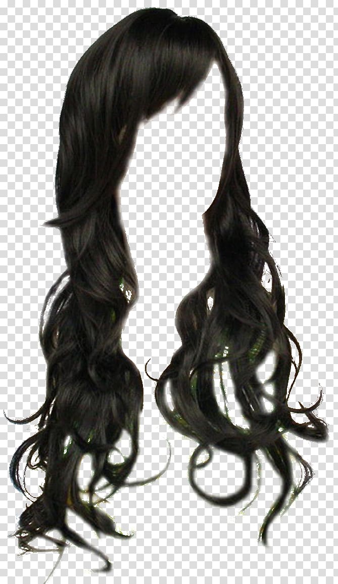 black wig illustration, Wig Black hair Long hair, black hair transparent background PNG clipart