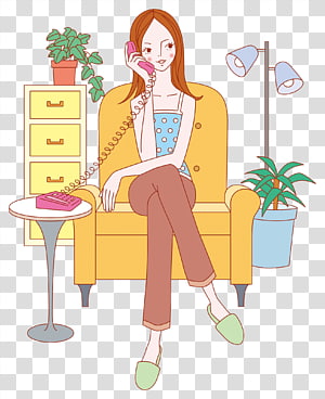 Drawing Telephone Animation Illustration, Girl on the phone transparent background PNG clipart thumbnail
