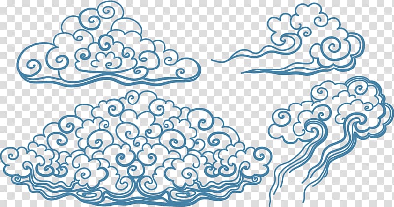 blue cloud illustration, Japan Tattoo Irezumi Cloud Art, Hand-painted blue clouds transparent background PNG clipart