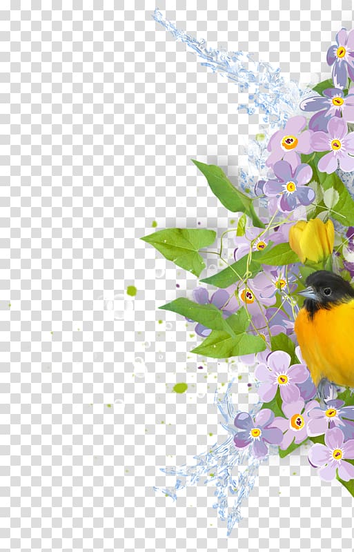 Bird Yellow Purple , Cartoon painted purple flowers Birds transparent background PNG clipart