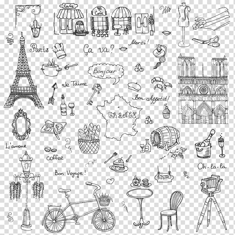 assorted-sticker lot, Paris French cuisine Drawing, Paris transparent background PNG clipart