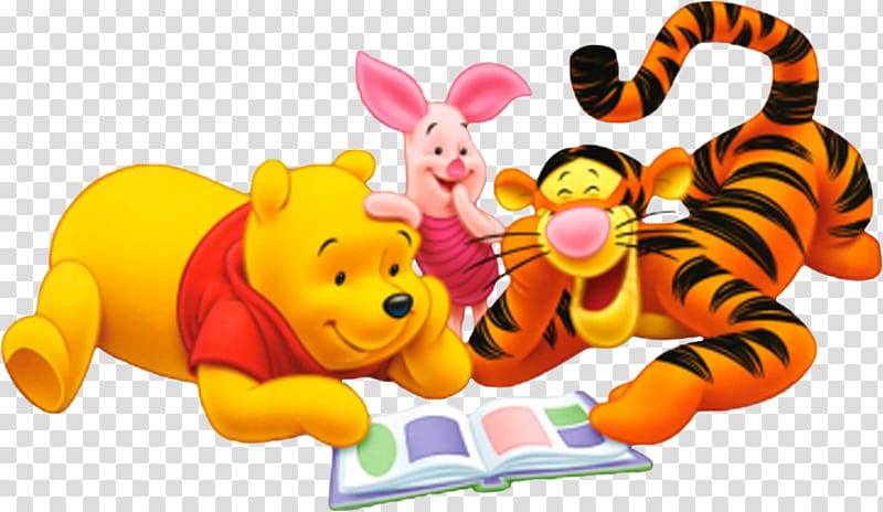 Disney Winnie The Pooh, Piglet, and Tigger reading book illustration, Winnie the Pooh Piglet Eeyore Tigger Roo, winnie pooh transparent background PNG clipart