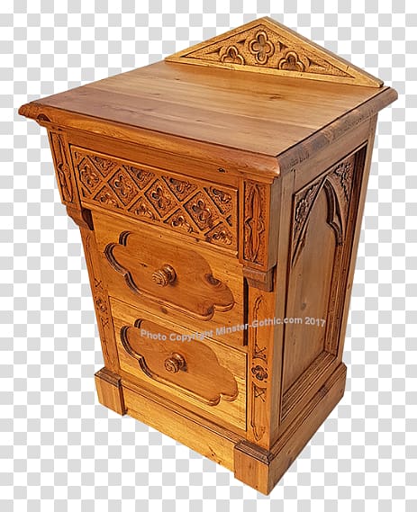 Bedside Tables Drawer Chiffonier Antique Wood stain, gothic style transparent background PNG clipart