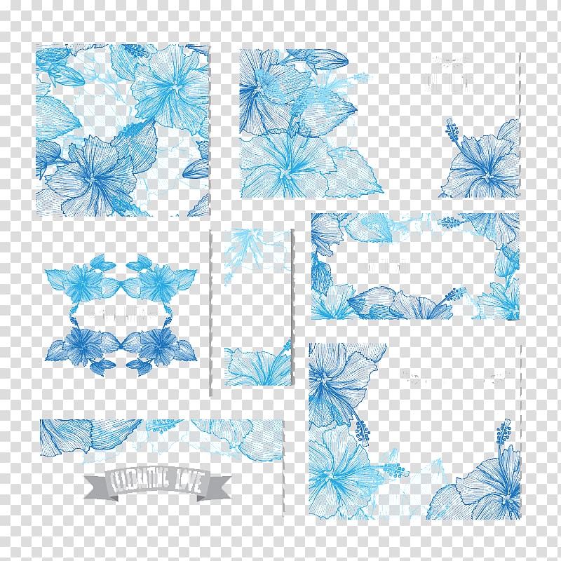 Blue Wedding, Seven blue painted flower card wedding transparent background PNG clipart