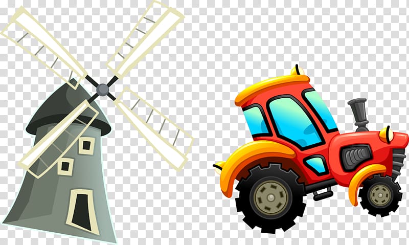 Euclidean Tractor Automotive design Cartoon, hand painted windmills and tractors transparent background PNG clipart