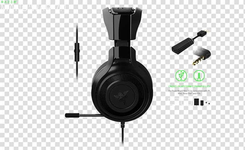 Xbox 360 Razer Man O\'War Headphones Razer ManO\'War 7.1 7.1 surround sound, headphones transparent background PNG clipart