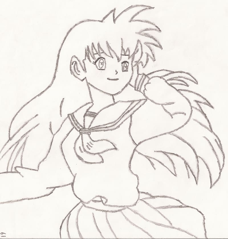 Line art Kagome Higurashi Drawing , Simple Drawing transparent background PNG clipart