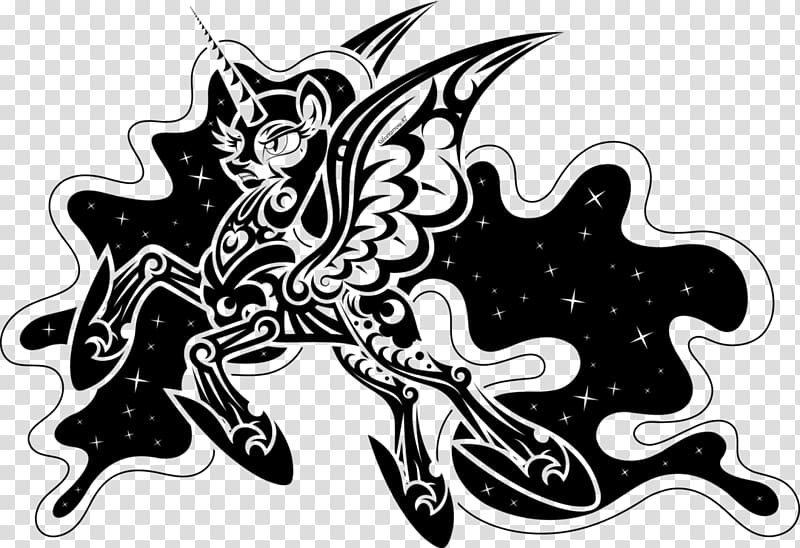 Princess Luna Black and white Pony Grayscale, Tribal Moon transparent background PNG clipart