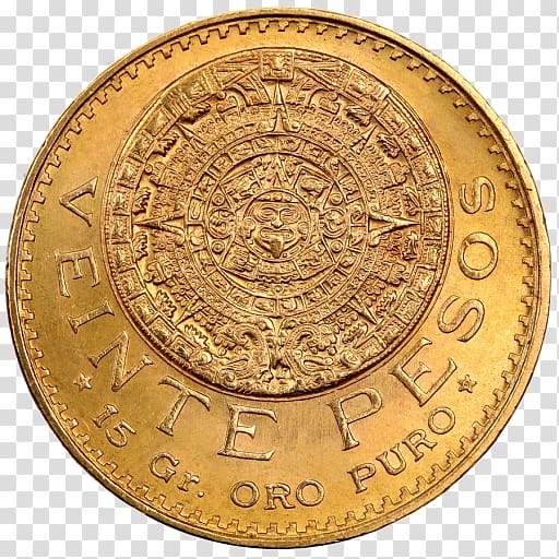 Coin Gold Mexican peso Currency, old gold coins transparent background PNG clipart