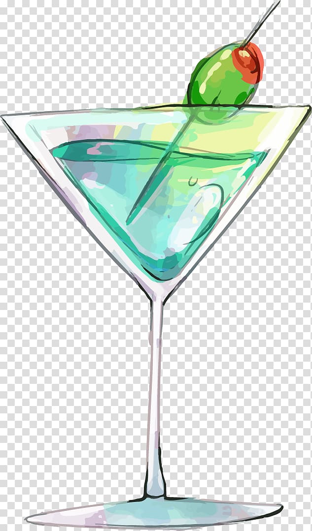 Cocktail garnish Blue Hawaii Martini Cosmopolitan, Hand-painted cocktail transparent background PNG clipart