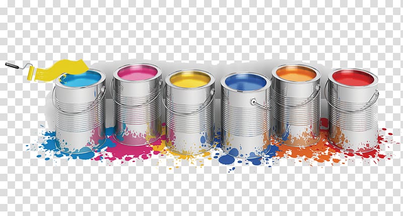 several assorted-color paint buckets illustration, Paint roller Color Oil paint Brush, Decorative paint bucket transparent background PNG clipart