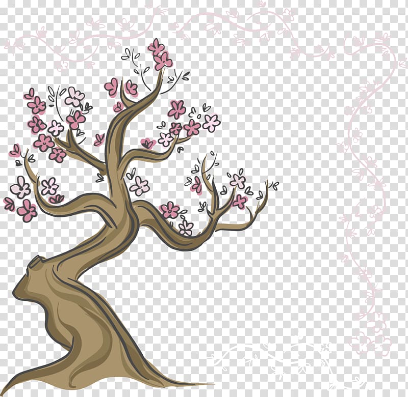 Drawing Euclidean Tree Cherry blossom, Hand-drawn elements of Japanese cherry trees transparent background PNG clipart