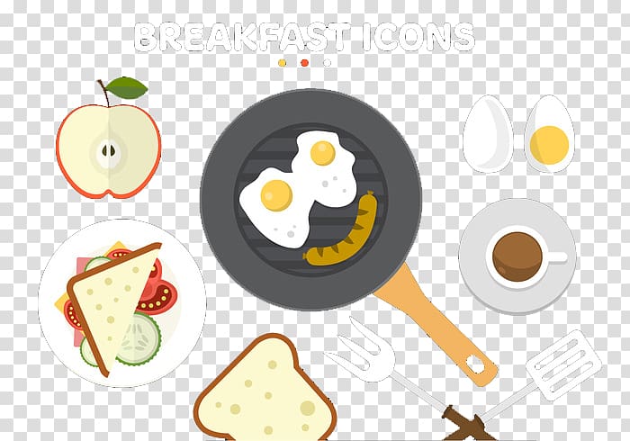 Sausage Fried egg Breakfast Food, A collection of colorful flat style breakfast foods transparent background PNG clipart