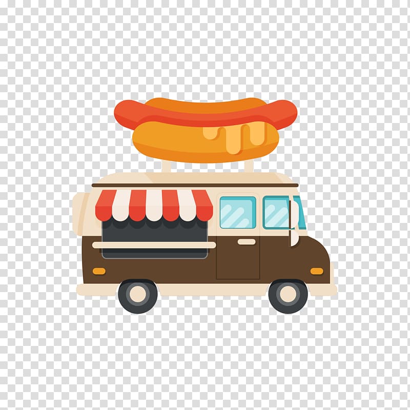 Hot dog Hamburger Fast food Food truck, Brown hot dog dining car transparent background PNG clipart