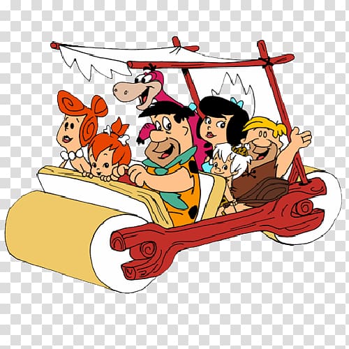 Fred Flintstone Wilma Flintstone Barney Rubble Betty Rubble Pebbles Flinstone, Family By Car transparent background PNG clipart