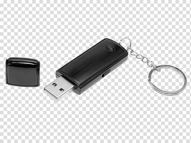 black USB flash drive, USB Stick and Keyring transparent background PNG clipart