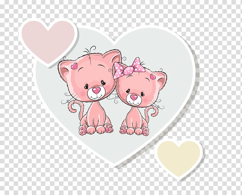 two pink cat , Kitten Cat Drawing Cuteness, heart transparent background PNG clipart