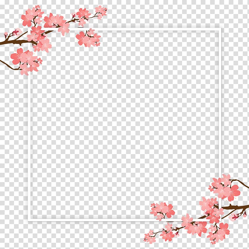 pink petaled flowers frame illustration, Cherry blossom Tree Branch, Cherry Tree Branch Frame and PSD transparent background PNG clipart