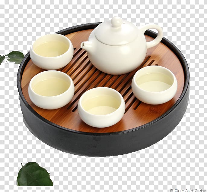 Butter tea Ceramic Kettle Teapot, Six sets of ceramic tea pot combination 4 + 1 cup bamboo tray Set + transparent background PNG clipart