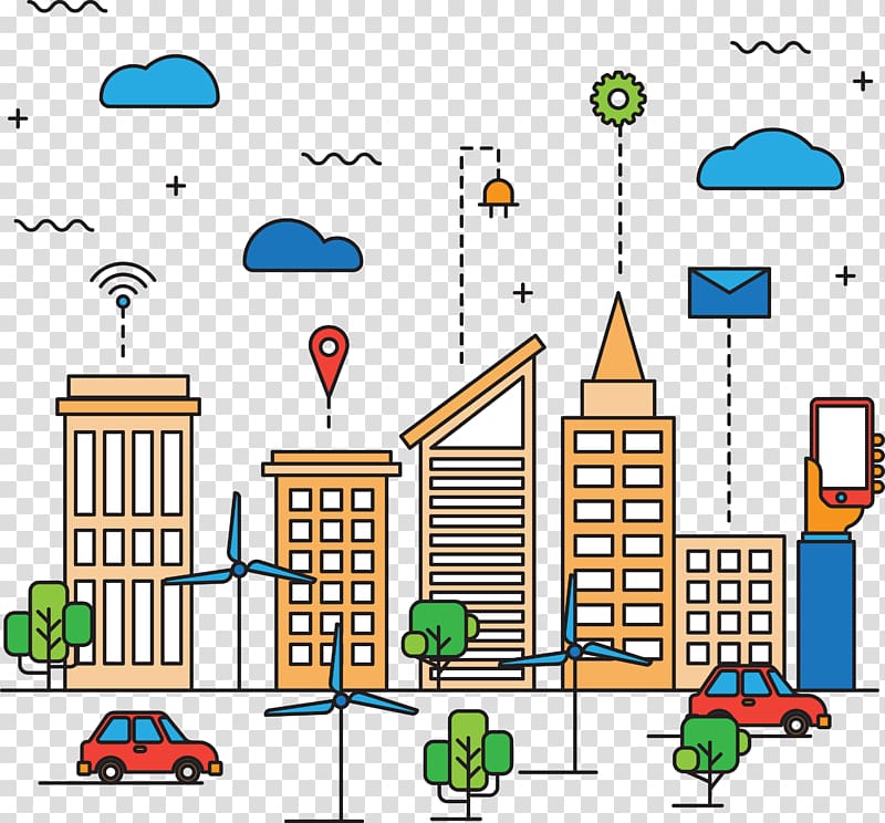Android application package Clean Tech East Smart city Google Play, Flat city transparent background PNG clipart