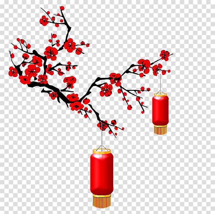 Lantern Plum blossom Chinese New Year, Plum flower transparent background PNG clipart