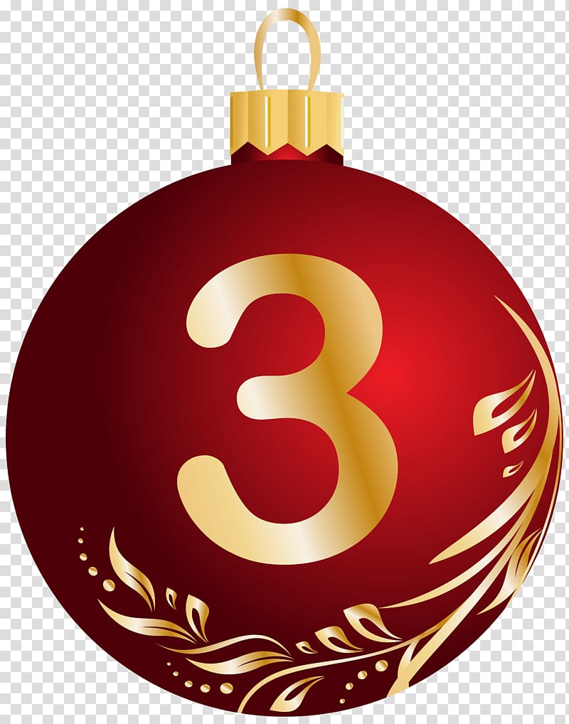 red bauble illustration, Christmas Number , Christmas Ball Number Three transparent background PNG clipart