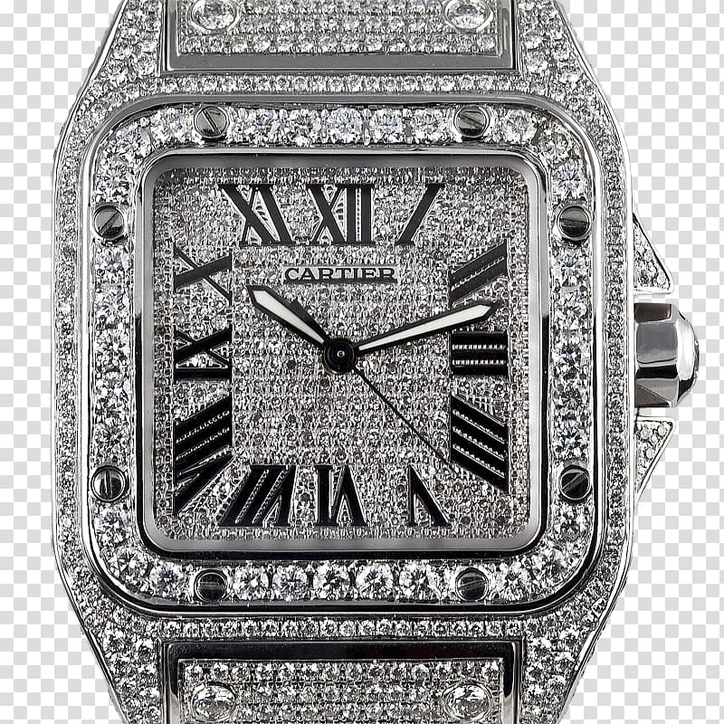 Cartier Santos 100 Watch Diamond Bracelet, watch transparent background PNG clipart