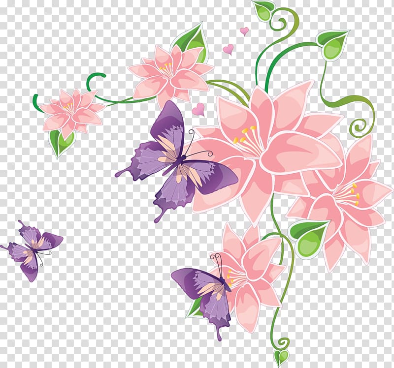 Butterfly Flower Lilium, Decorative elements transparent background PNG clipart