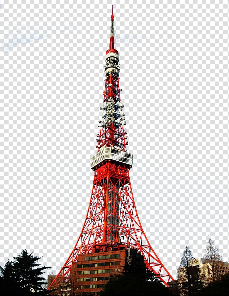 white and red tower, Tokyo Tower Odaiba Landmark, Tokyo Tower transparent background PNG clipart