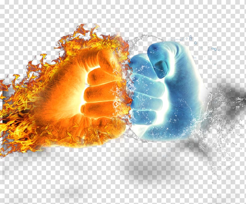 flame and water fist illustration, Portable application Thermostat, Collision of Ice and Fire transparent background PNG clipart