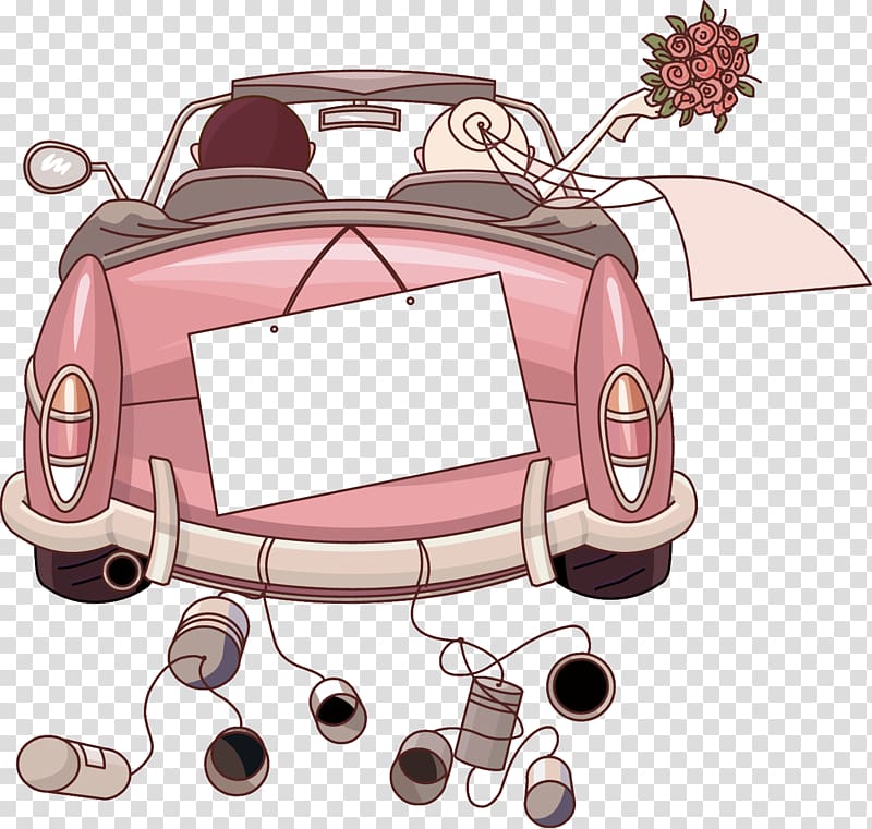 Car Wedding invitation , Just Married, wedding car pulling cans illustration transparent background PNG clipart
