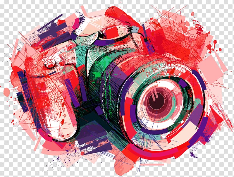 multicolored DSLR camera art, Camera Watercolor painting, Red simple watercolor camera decoration pattern transparent background PNG clipart