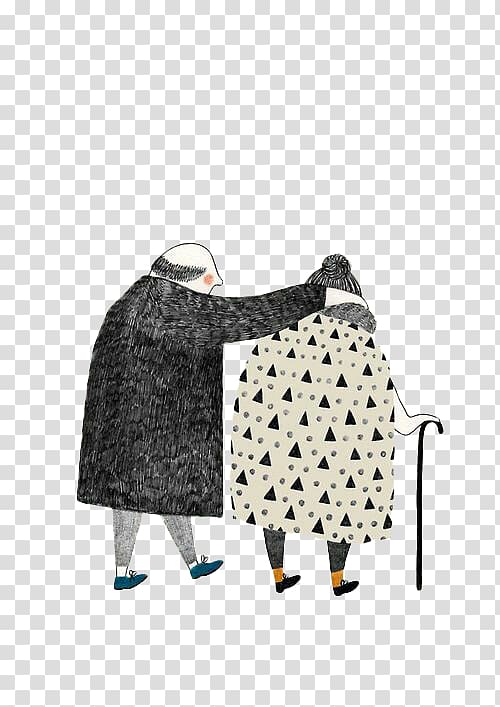 Helmond Van Drawing Art Illustration, An elderly couple transparent background PNG clipart